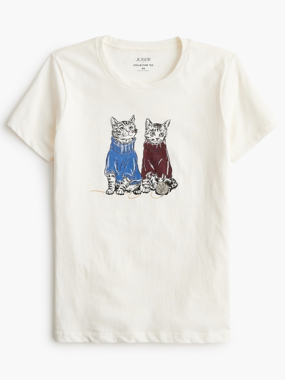 J. Crew Cream Tee with Blue & Maroon Kitties